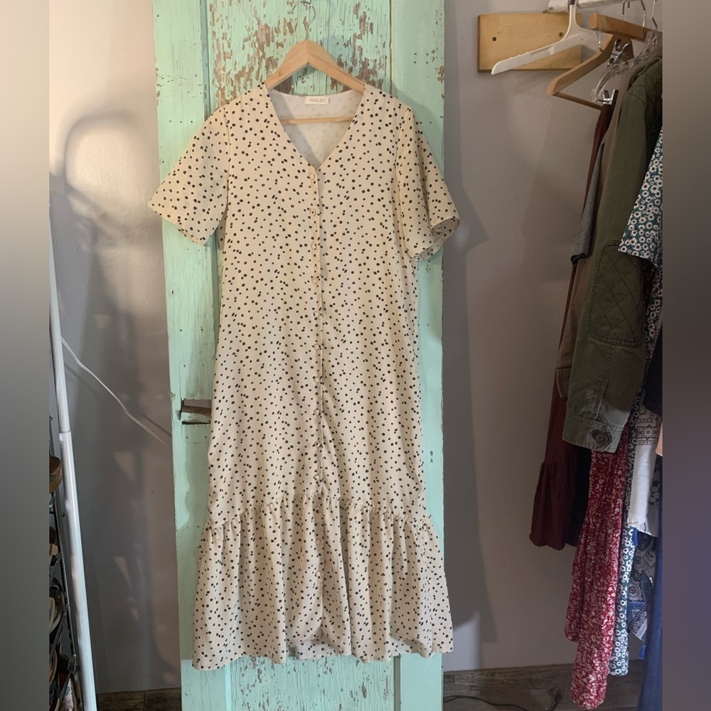 Roolee Cream Polka Dot Maxi Dress